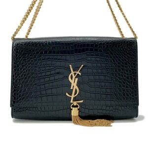 Saint Laurent Paris Chain Shoulder Bag Embossed Leather Tassel Black